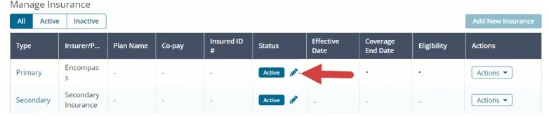 Mark Insurance as Inactive | Ensora Experience