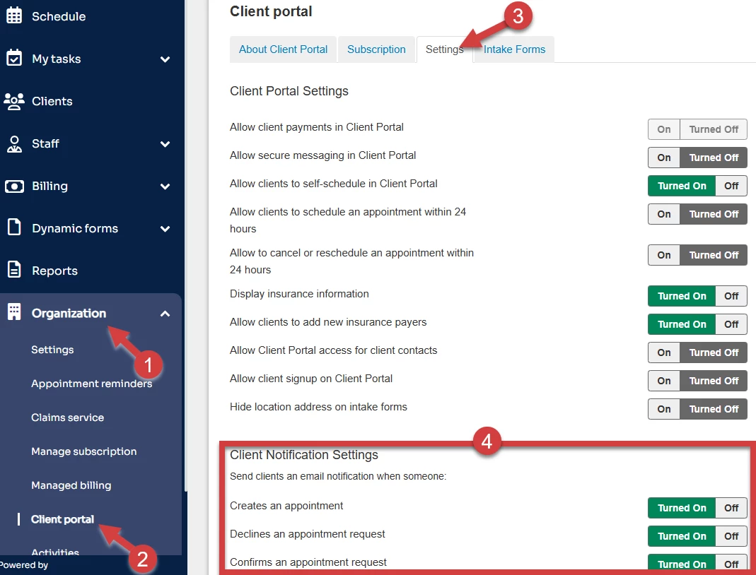 Manage Client Portal Appointment Notifications | Ensora Experience