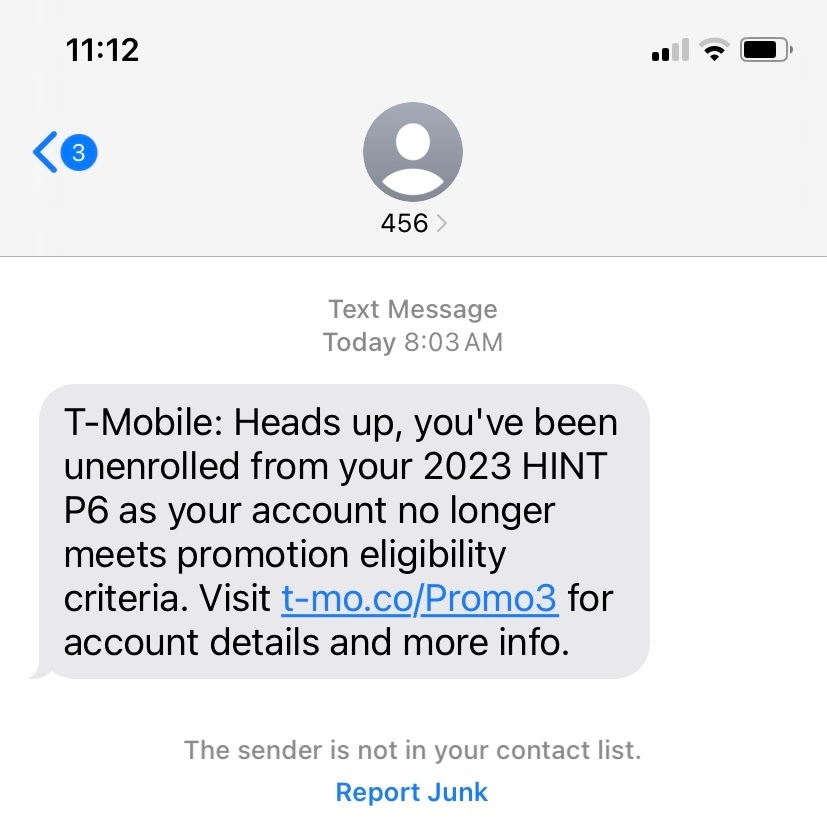 Received text TMobile Community