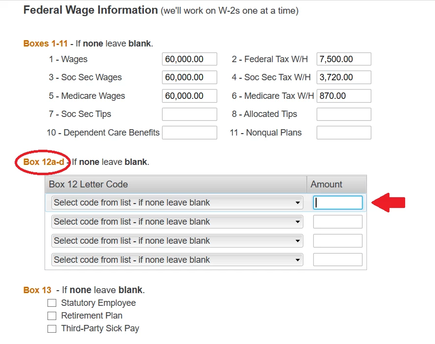 Where do I put the amount from box 12a from my w-2 | Community