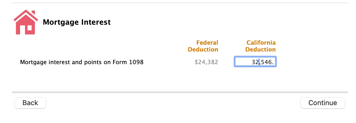 California Itemized deduction not working for home mortgage and ...
