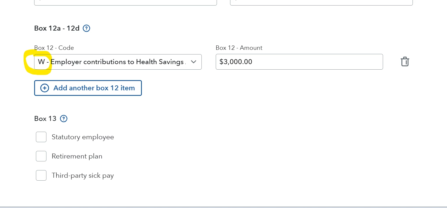 Do I enter box 12a info for HSA contribution? I don't see just a box 12 ...
