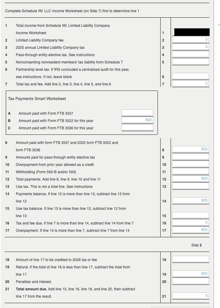 TurboTax forces incorrect $0 value for CA Form 568 Schedule IW Line 3 ...