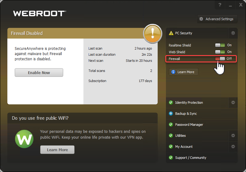 Webroot include protecția firewall -ului?