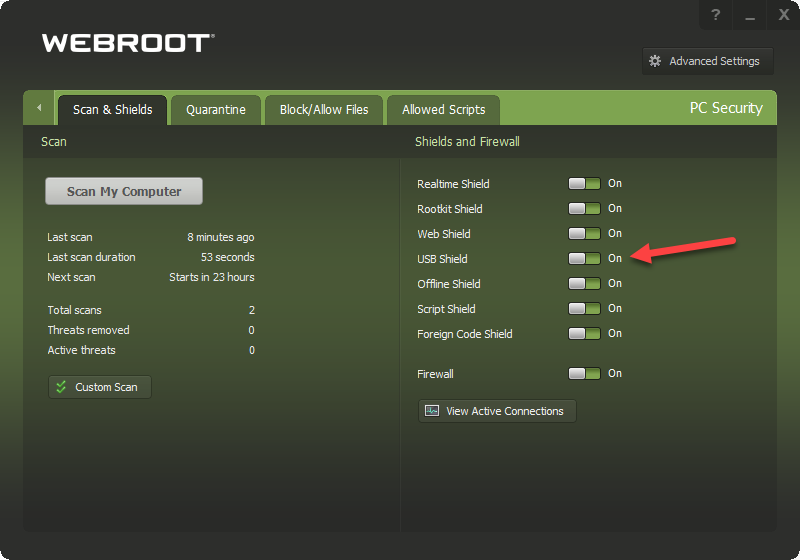 Webroot scansiona automaticamente?