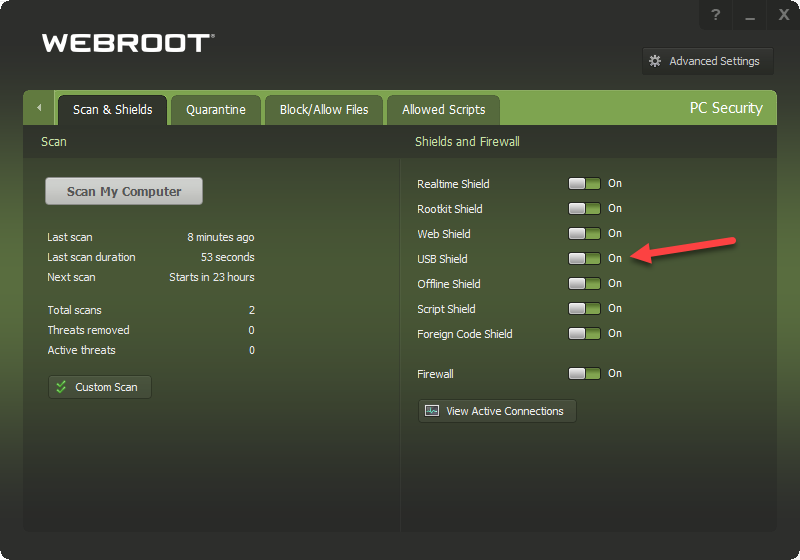 ¿Webroot escanea automáticamente?