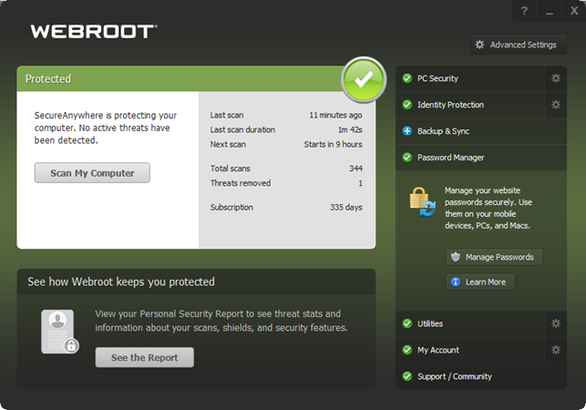 uninstall webroot client windows 10