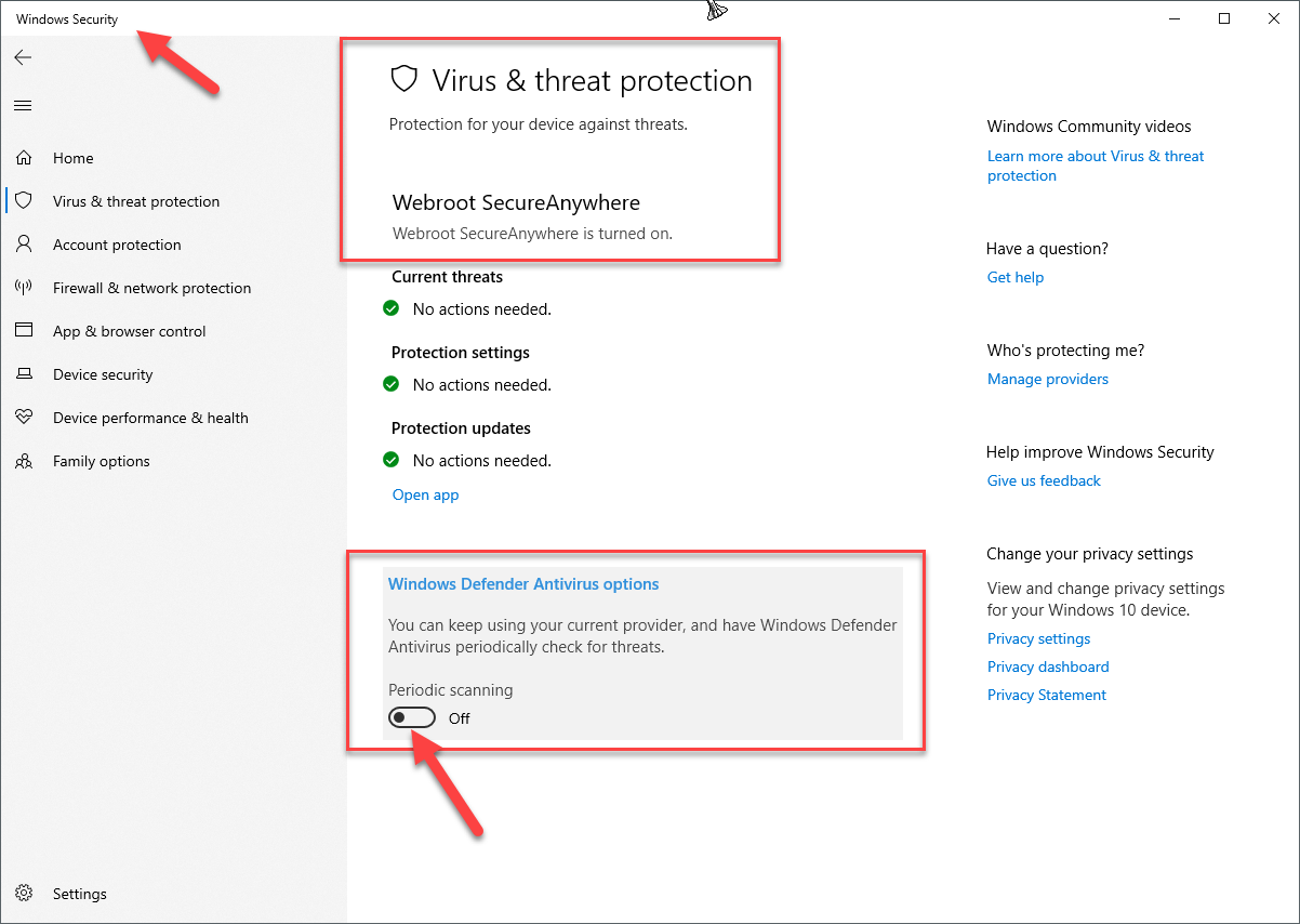 windows defender handled by another av program