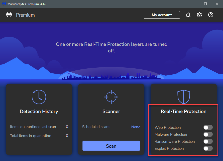 malwarebytes premium real time protection disabled