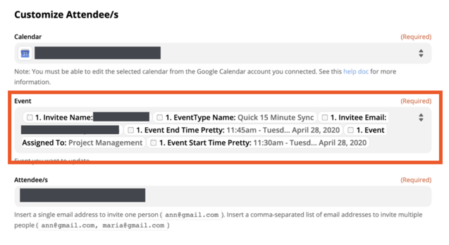 Trying to add a Calendly invite to another Gmail calendar Zapier