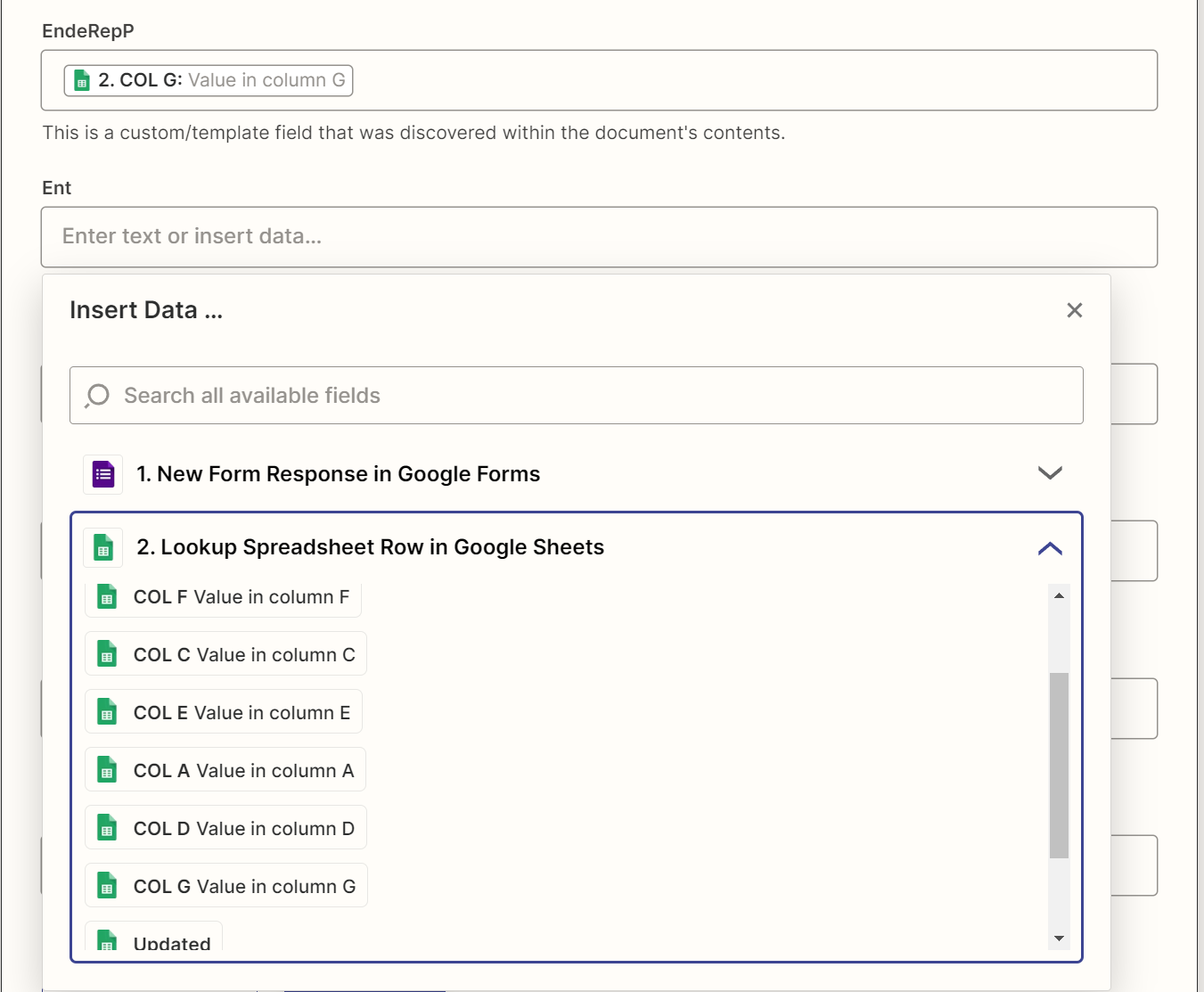 Google Sheets Lookup Spreadsheet Row shows all columns except the