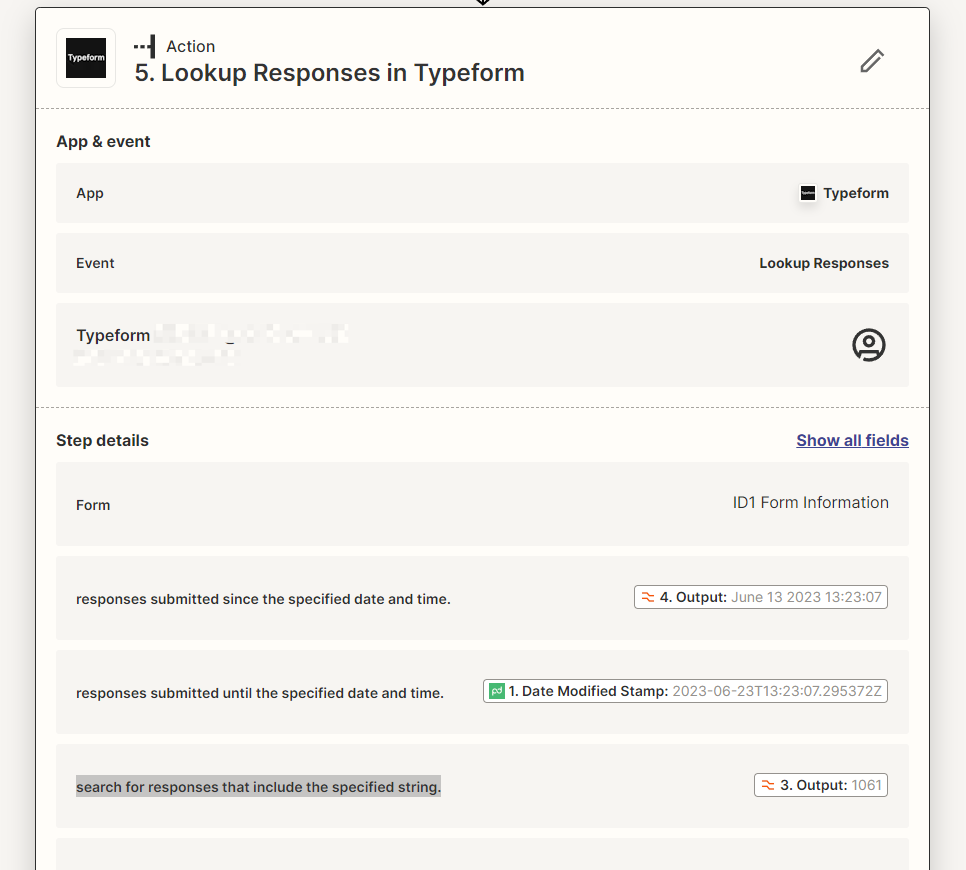 Use Typeform Response Lookup to find a specific response and