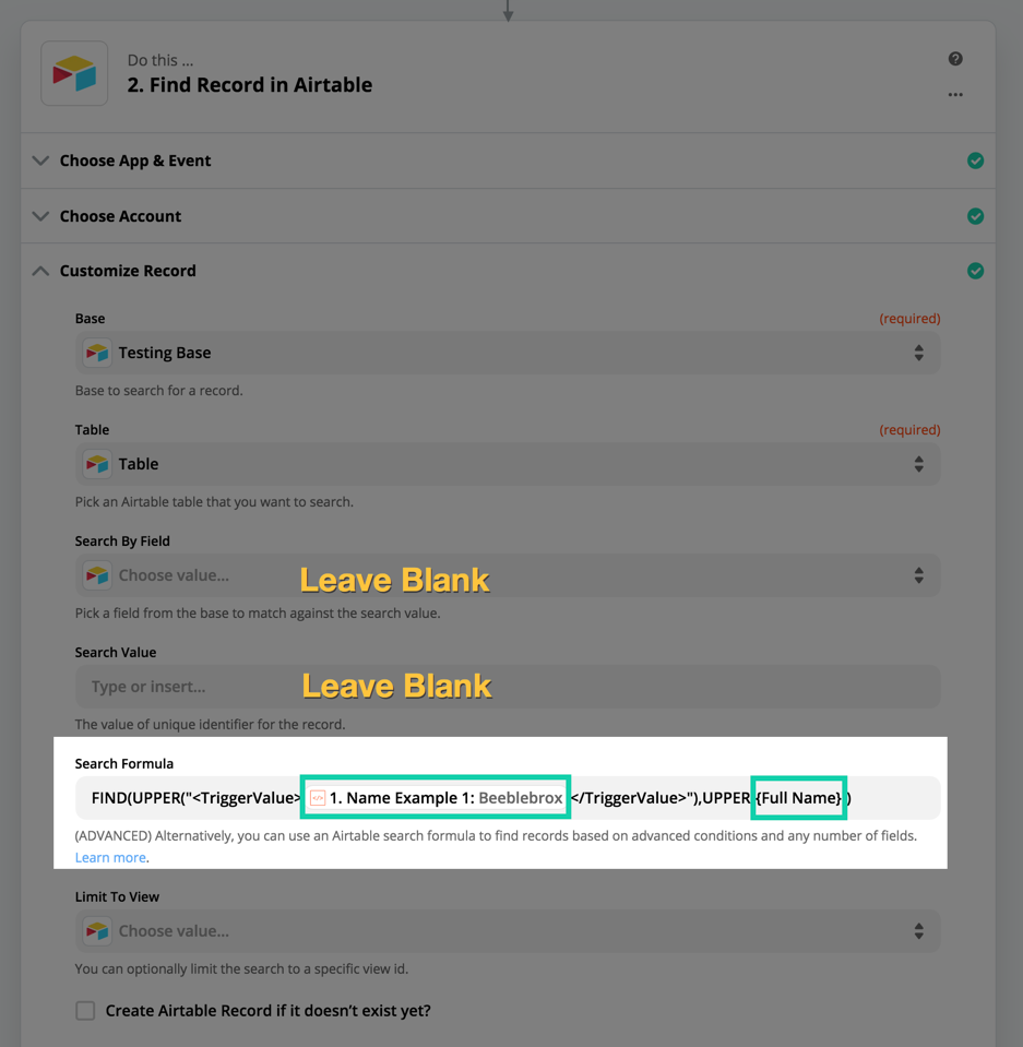 airtable search formula