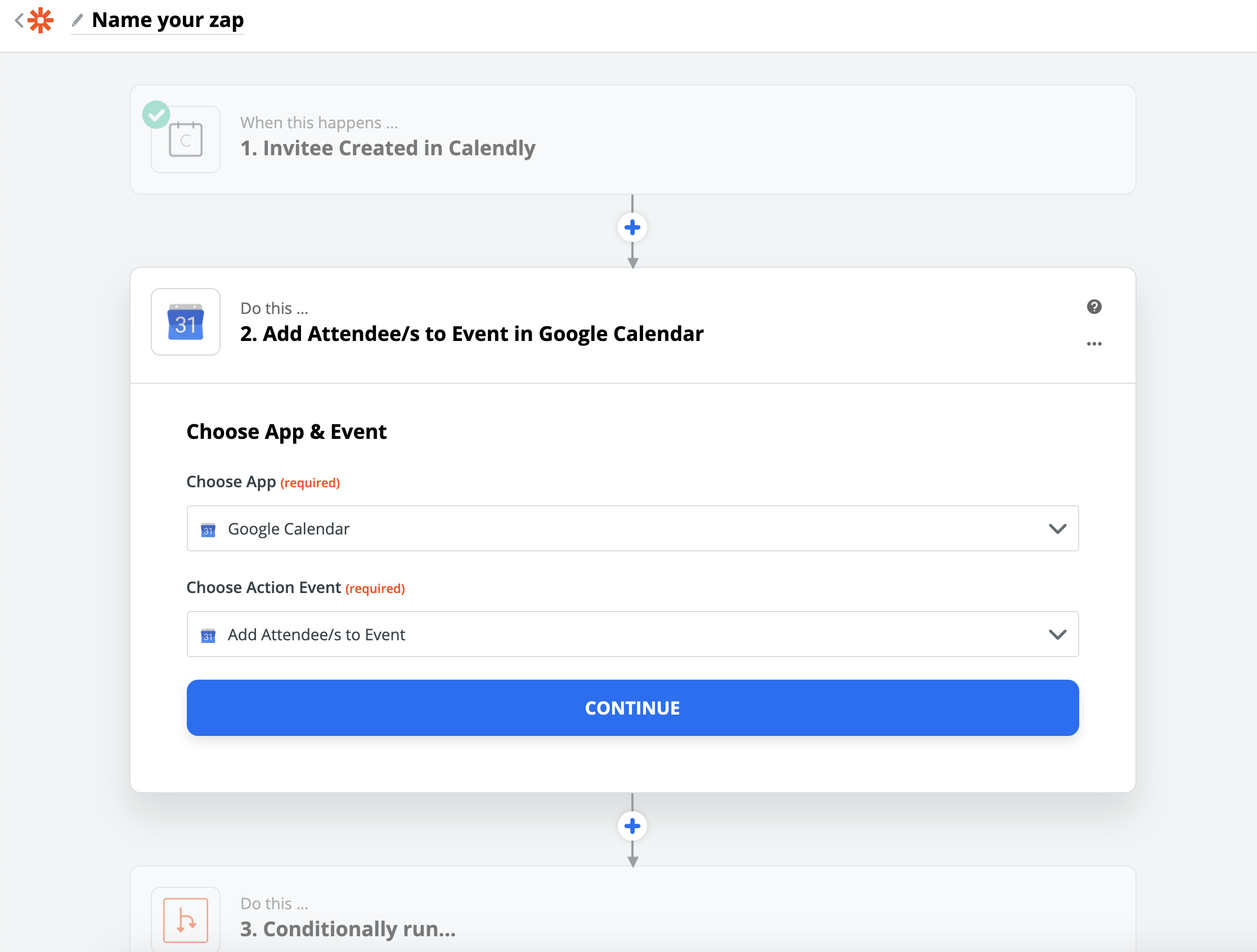 Trying to add a Calendly invite to another Gmail calendar Zapier