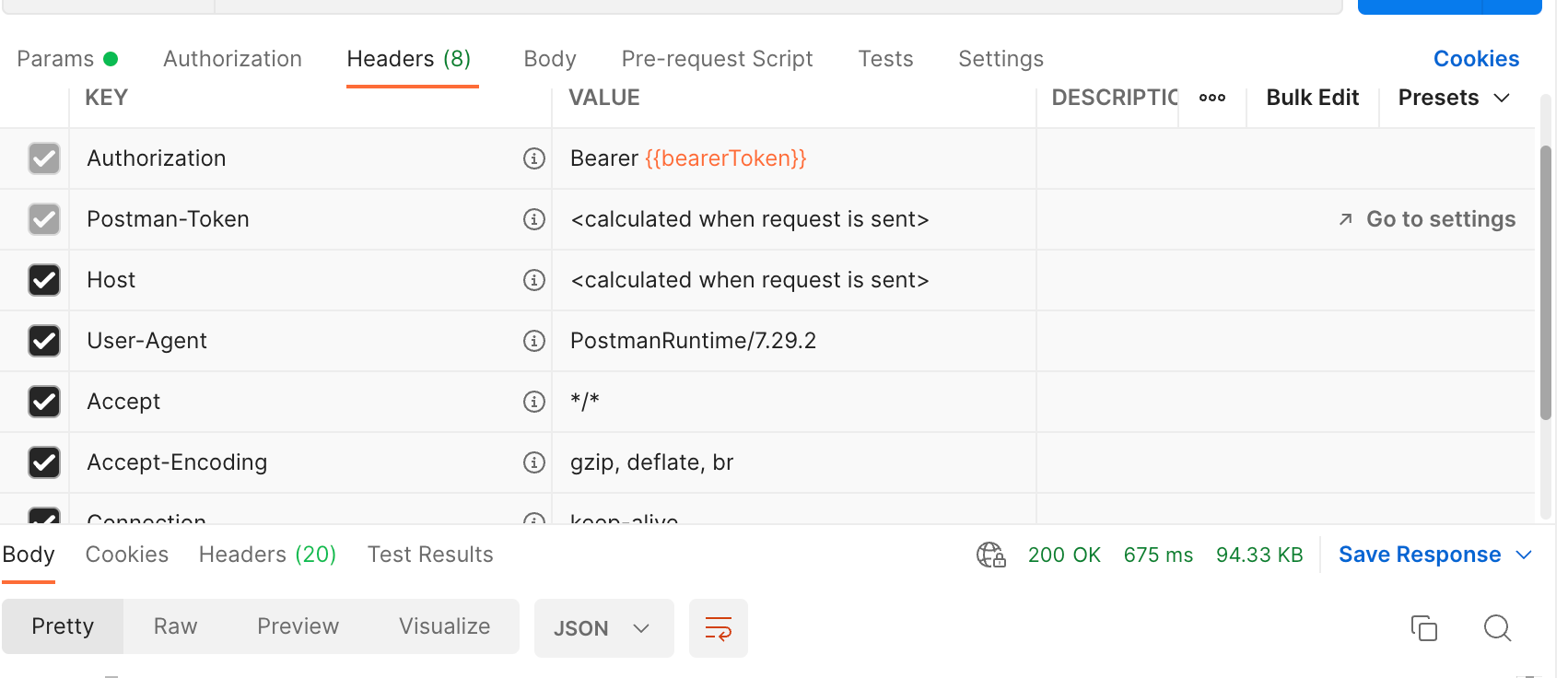 Bearer Token not included in header for test API connection