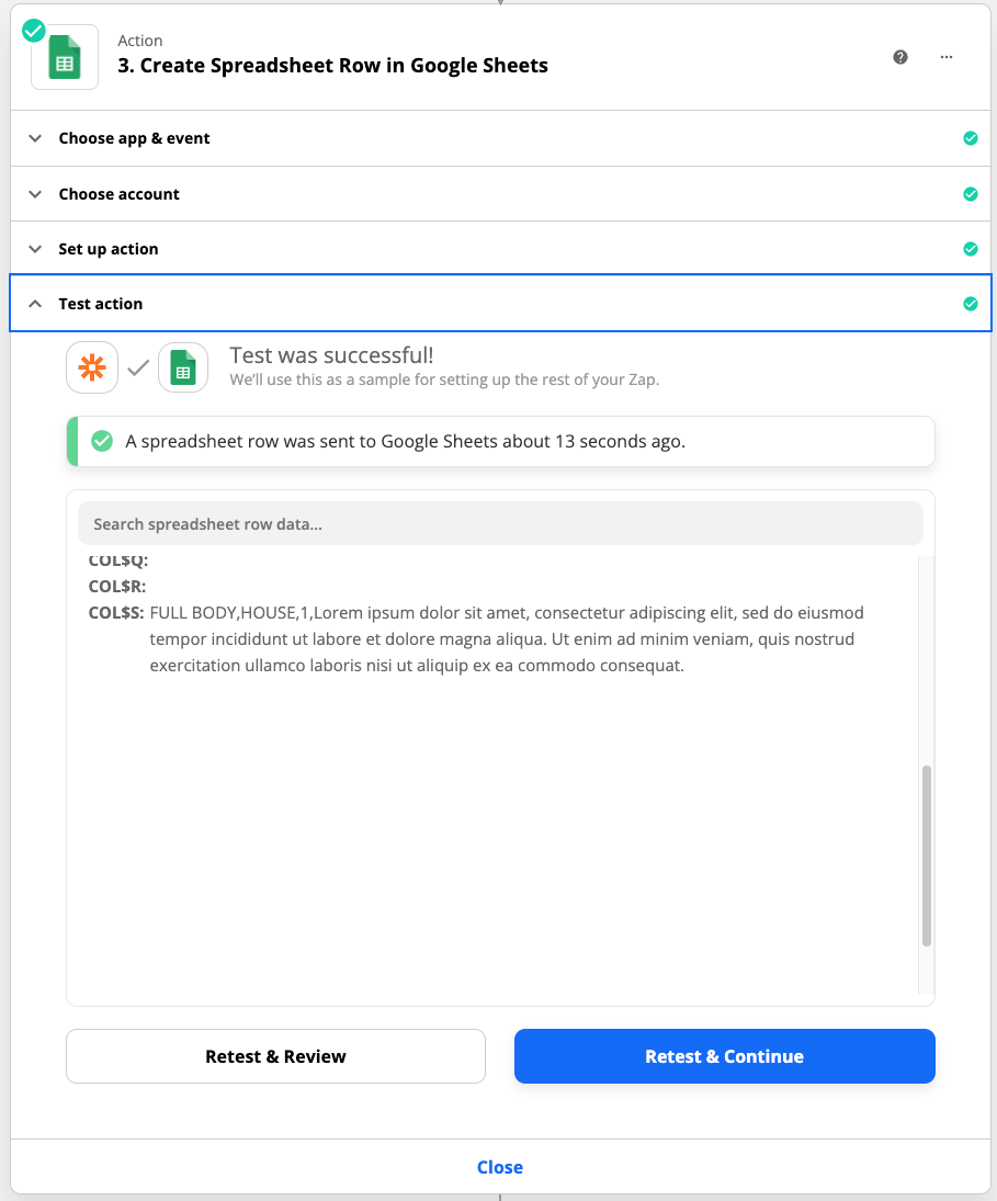 I can t use Text to line item outputs in Google Sheet Zapier