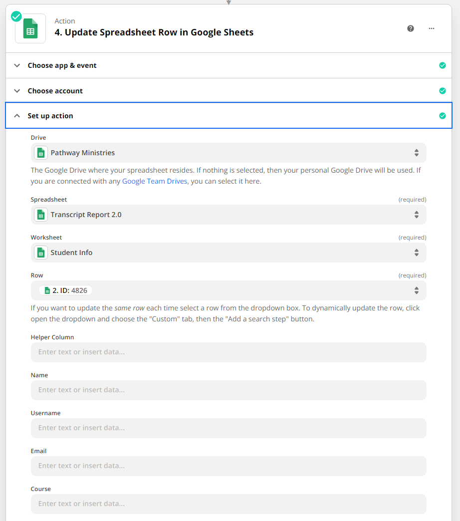 Update Spreadsheet Row in Google Sheets not working as before